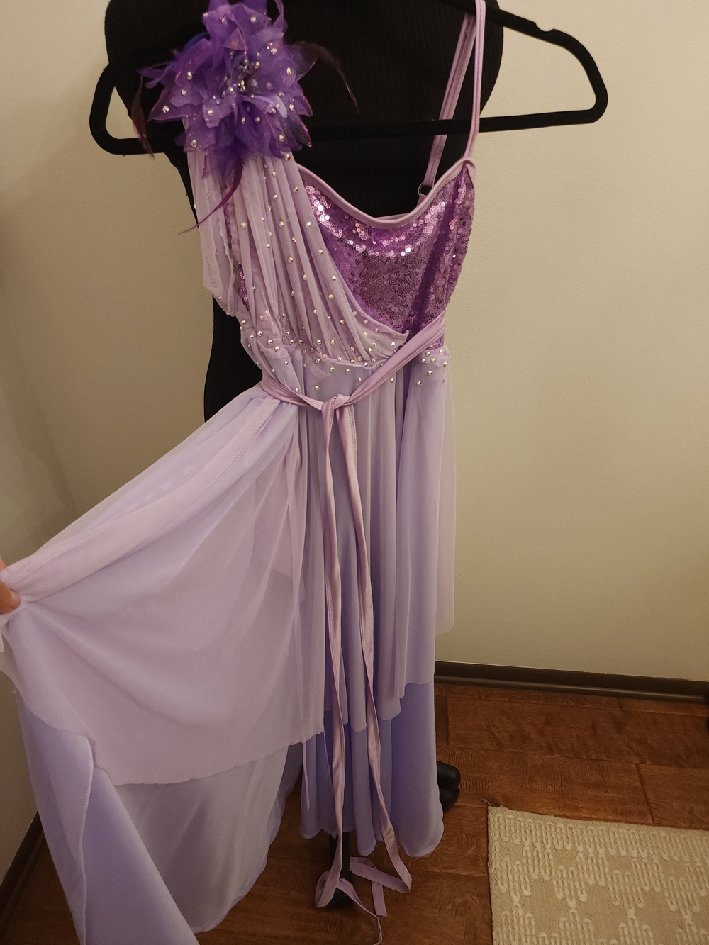 Girls Lavender Dance Costume With Rhinestones - Picture 4 of 5